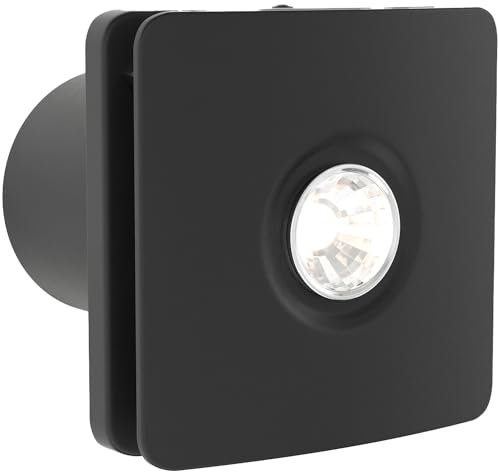 Black Bathroom Extractor Fan with Light 4 Inch/100mm IPx4 Rated - Flow Plus Ceiling Bathroom Fan Extractor for Ventilation, Silent Exhaust Fans for Bathrooms, Lightweight Exhaust Fans for Toilet
