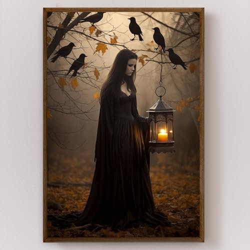 Gotische viktorianische Wandkunst, Vintage-Krähe auf Leinwand, schwarze Krähe, Bilder, dunkle Akademie, Poster, Vintage-Hexendrucke, dunkle Gothic-Malerei, dunkle Akademie, Vintage-Kunstdrucke, 40,6 x
