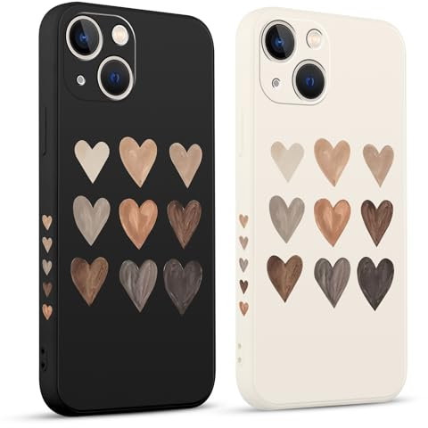 Pnakqil 2 stück Handyhülle für Apple iPhone 13 6.1,Hülle Liebe Herz Motiv Muster Design süß Aesthetic Schön Mädchen Kameraschutz Stoßfeste Case Silikon Schutzhülle Tasche