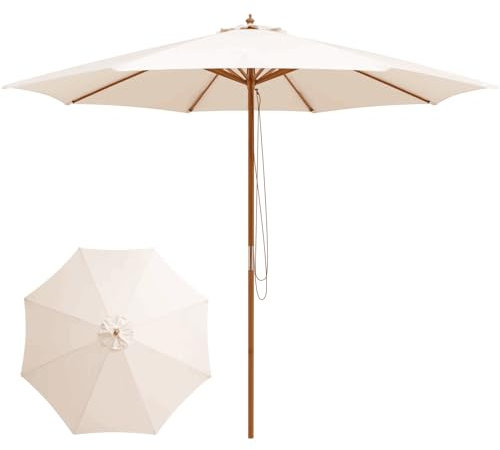 RELAX4LIFE Sombrilla para balcón, 300 cm de diámetro, para mercado, redonda, para jardín, terraza, impermeable, beige, 300 x 300 x 262 cm, Sin Base