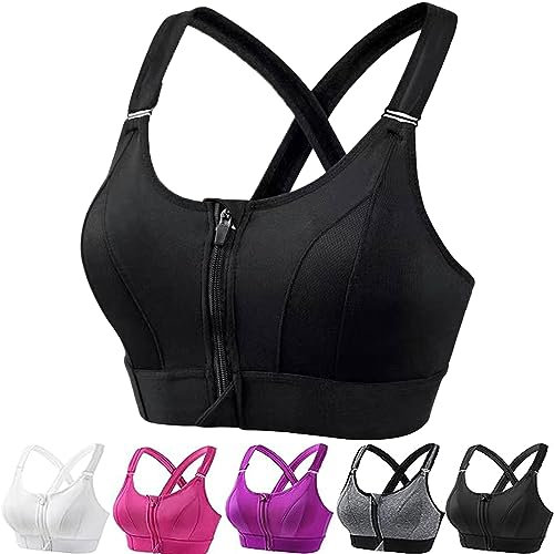 FROGTEST Cozuty - Reggiseno sportivo senza fili, con cerniera sul davanti, reggiseno sportivo a copertura completa, Nero , XXX-Large