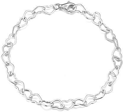 Lieson 925 Silber Armband Damen, Armkette 5MM Breite Hohl Herz Silber 19CM, Geburtstag Muttertag Weihnachten Geschenk für Mama Ehefrau Freundin
