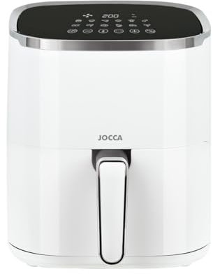 Jocca - Freidora De Aire Caliente 5L Sin Aceite Con Ventana, Air Fryer Blanca 1450W, 12 Programas, Pantalla LED Táctil, Temporizador 60 Min, Cocina Saludable
