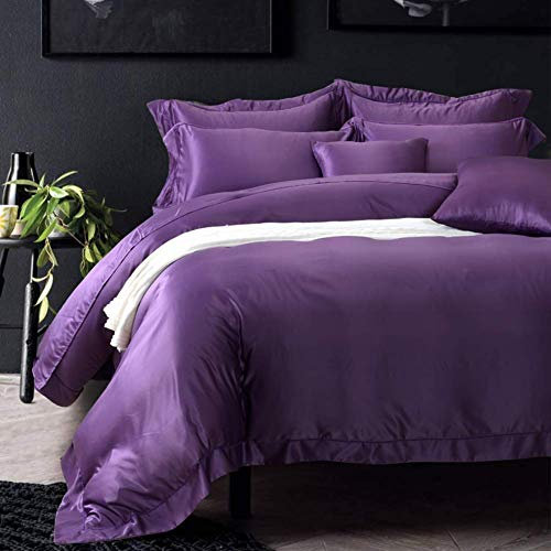 GUHPZA Bettwäsche-Set Nordic Royal Real Washed Silk Bettbezug-Set, 4-teiliger Anzug Bettbezug Bettlaken Kissenbezug * 2 Bettwäsche-Sets Rokoko-Stil Deep Sleep (Lila Queen)