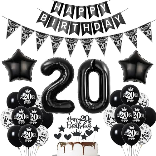 Deko 20. Geburtstag Mann Frauen Schwarz Tortendeko 20 Geburtstag Frauen Party Deko Schwarz Luftballons 20 Mann deko Geburtstagsdeko 20 jahre Ballon