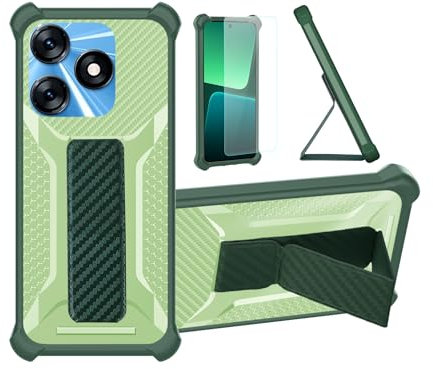 bojioderf Coque pour Tecno Spark 10 Coque Étui Case Cover Hybride [avec Protection d'écran en Verre trempé] [Support magnétique Pliable] [givré résistant aux Empreintes digitales] Vert
