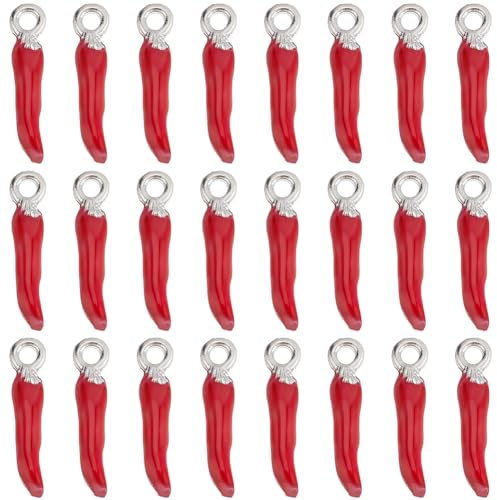 SUNNYCLUE 1 Box Mit 40 Paprika Anhängern Gemüse Anhänger Emaille Legierung Rotes Italienisches Horn Miniatur 3D Lebensechter Würziger Chili Glücksbringer Für Die Schmuckherstellung Charms Basteln DIY