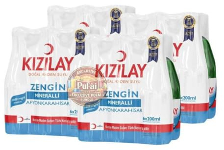 KIZILAY Lot de 12 bouteilles d'eau minérale naturelle riche avec bicarbonate et sodium 200 ml x 12 bouteilles avec Pufai grocery