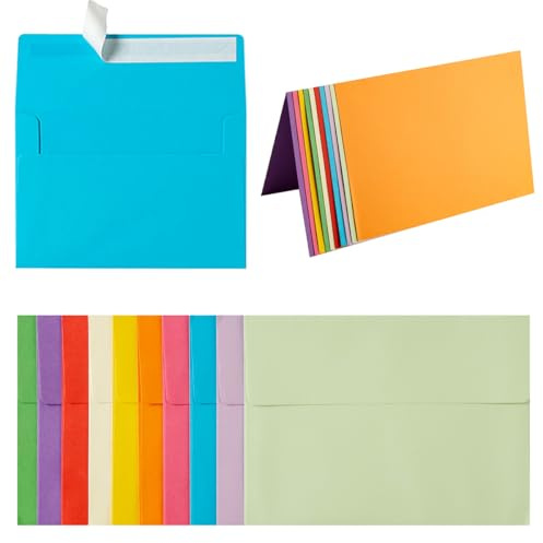Wishop 50 Pack Self-Adhesive Envelopes with Fold Cards for Wedding Invitations, Greeting Cards, Baby Shower, Letter Mailing (Colorful, 5x7)