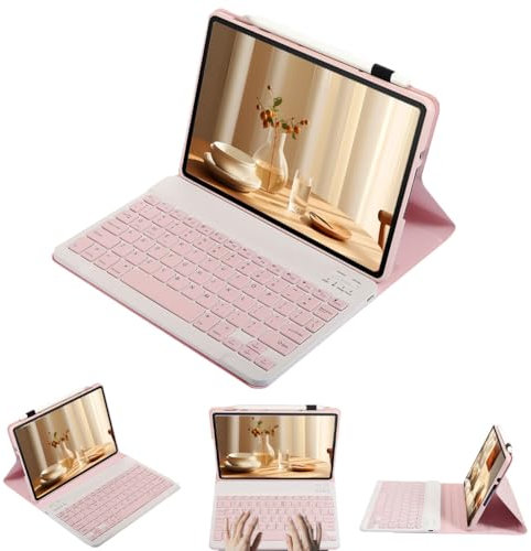 leleyo Funda con teclado para tablet Samsung Galaxy Tab A7 Lite de 8.7 pulgadas, cubierta inteligente magnética con teclado Bluetooth inalámbrico extraíble para Samsung Galaxy Tab A7 lite, color rosa