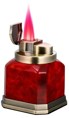 Vier gerade durchgehende aufblasbare Tischfeuerzeuge aus Metall, Taschenlampenfeuerzeuge, wiederverwendbare Butangasfeuerzeuge for den Tisch, Zigarrenfeuerzeuge mit roter Flamme (Butan nicht im Liefer