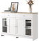 entapuk Buffet en Bois Blanc, Quatre Portes, Deux tiroirs, Salon, Salle à Manger- Plateau Aspect Bois Clai - 120 L x 37 B x 80H(cm)