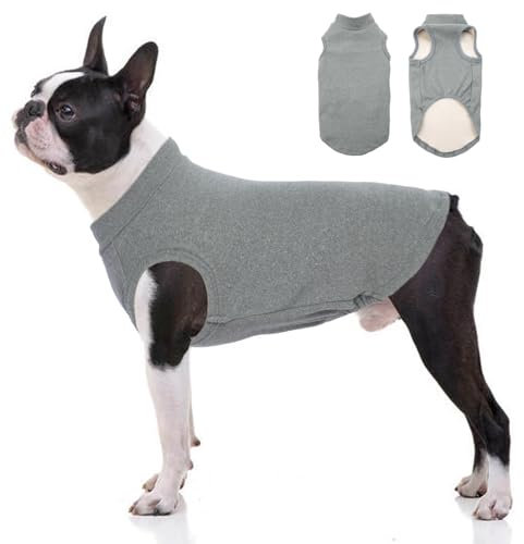 Katzinst Hundepullover Fleece Weste Dehnbares und Warmes Sweatshirt Hunde T-Shirt Hundepulli für Mittelgroße Hunde Pullover für Französische Bulldoggen Border-Collie Corgis Grau XL