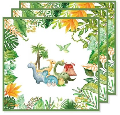 ParPix 20 Stück Dino Servietten Kindergeburtstag, 33 x 33 cm Servietten Dinosaurier für Jungen Mädchen, Dino Geburtstag Deko Papierservietten, Servietten Geburtstag Kinder, Dino Party Deko Servietten