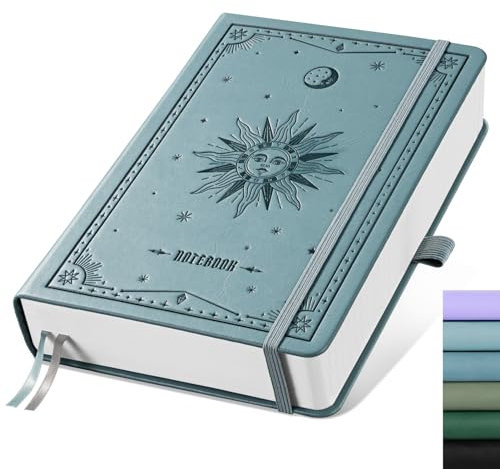 EMSHOI Notizbuch A5 Blanko, Dickes Skizzenbuch, Hardcover Leder Notizbuch 320 Seiten mit 1 Innentasche, 100gsm Blanko Papier, für Frauen Männer Schreiben, Zeichnen, Doodling, 14.5 x 21cm - Graublau