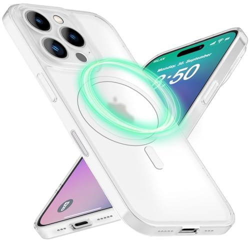 NALIA MagPower Extrem-Dünn Case kompatibel mit iPhone 16 Pro Hülle [kompatibel mit Magsafe], 0,3mm Ultra-Slim Cover Hardcase Extra-Schlank, Magnetisch Anti-Fingerabdruck, Farbe:Weiß Transparent