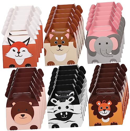 minkissy 30er Karton Süßigkeiten Box Tierkisten Geschenkboxen Zum Geburtstag Plätzchenschachteln Aus Papier Giebel Geschenkboxen Tierischer Kuchen Süße Pappschachteln Fuchs Weißer Karton