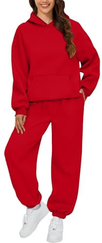 Sale Angebote,Zweiteiler für Damen,Damen Tracksuit Set Loungewear Set Dick Tracksuit Warm Freizeitanzug Casual Einfarbige Activewear mit Taschen,Rot,M
