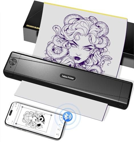 TATTMUSE Thermocopieur Tatouage Bluetooth, Imprimante Stencil Tatouage, Machine Transfert de Tatouage pour Artistes de Tatouage et débutants, Imprimante de Tatouage avec 10 Feuilles de Papier