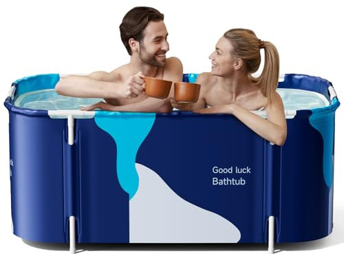 Warmiehomy Portable Foldable Bathtub for Adults, 120X50X55cm Freestanding Soaking Bathtub with Cushion, Hot Bath Ice Bath SPA Tub for Shower, Folding Bathtub for Adults Kids, Milk Style