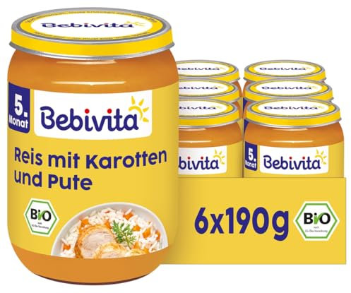 Bebivita Menüs ab dem 5. Monat Reis mit Karotten und Pute, 6er Pack (6x190g)