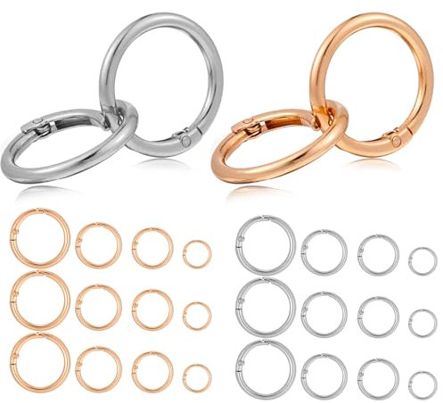 DOPENSPI 24 Stück Karabiner Rund in 4 Größen, 13/17/19/25/32 mm O Ring Zinklegierung Karabiner Federspaltringe Schlüsselring, Karabinerhaken für Schnallen, Geldbörsen, Ersatz, DIY Zubehör