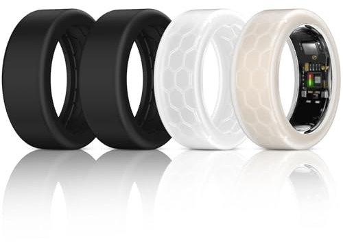 4 Pack Ring Protector Compatible with Ultrahuman Ring AIR Oura Ring Gen 4/3 Heritage/3 Horizon, Upgraded Anti-Scratch Elastic Cover for Working Out Women Men (Black*2+Clear*2, S for 5-10)