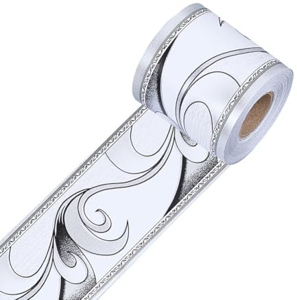 CRASPIRE 32.8Ftx2 Wallpaper Border Elegant White Modern Floral Wall Paper Decor Peel and Stick Self Adhesive PVC Molding Sticker Retro Vintage Removable for Bathroom Living Room Kitchen Mirror Frame