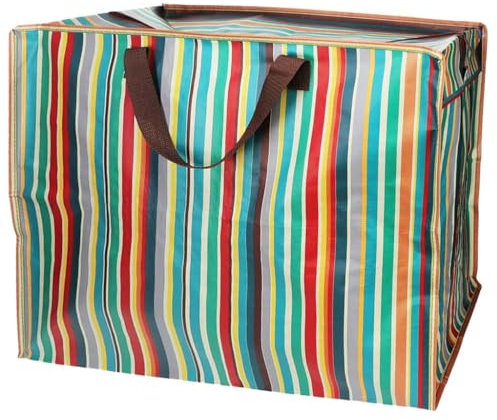 LS-LebenStil XXL Jumbo Bag Farmyard Retro 70´ziger Steifen Recycelt Tragetasche Einkaufstasche mit Reißverschluss Shopper Riesentasche Tasche Aufbewahrungstasche Unterbettkommode Organizer
