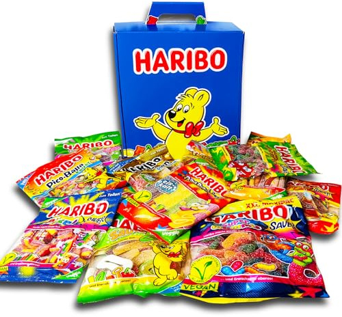 Haribo Saure-Box Box mit saurer Fruchtgummi-Mischung 12 er Mischung plus Haribo Tragebox