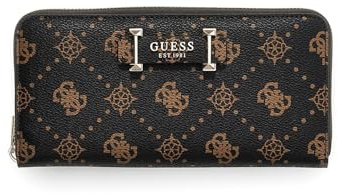 GUESS Porte-Monnaie Carrie Logo Large Zip Around Wallet Espresso Logo Marron foncé