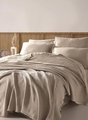 BOHORIA® Tagesdecke Sera | 100% Recycled Baumwolle | Oeko-Tex® | Bettüberwurf Wohndecke Wendedecke Sofadecke | extra-groß (Sepia, 180 x 300 cm)