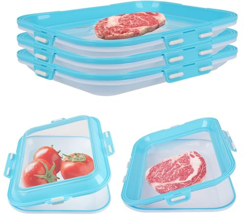 3 Stück Aufschnittboxen für Kühlschrank, Einmachtablett Vakuum Frischhaltetablett mit Elastischer Folie Wurst Aufbewahrung Kühlschrank Stapelbar Wiederverwendbar für Fleisch, Gemüse und Obst