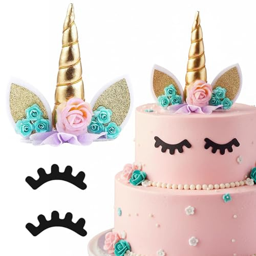 BondEron Einhorn Tortenaufsatz Tortenstecker Geburtstag Kuchendeko Einhörner Wimpern Tortendekoration Festtagszubehör Design Party Deko Zubehör Glitzer
