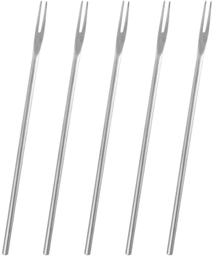 Gurkengabeln, 22,6 cm langer Griff, Edelstahl, Olivengabel-Werkzeug, 2 Zinken, Gurkenpicker, Greifer für Glas, Cocktail, Obst, Dessert, Sardine, Gewürze (Silber)