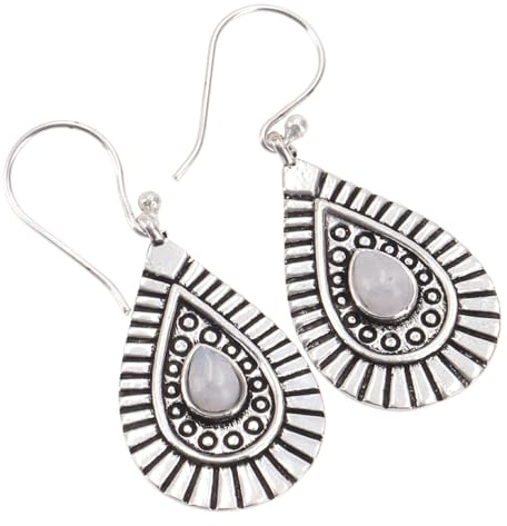 Hängeohrringe aus Messing, Boho Ohrschmuck mit Steinen, Mondstein/silber