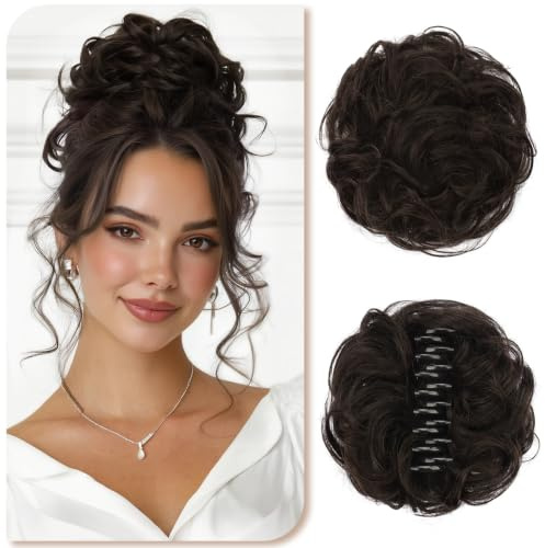 Sofeiyan Haarteil mit Klammer,Haarteile Echthaar 100% | Messy Bun Haarteil für Damen,Haarteil Dutt für Alltag Hochzeit Urlaub,2/4#