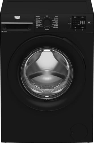 Beko BM1WT3821B 8kg Washing Machine, 1200 Spin, Black, B Energy Rated Freestanding Washer with Multiple Wash Programs, Quick Wash & Easy Controls