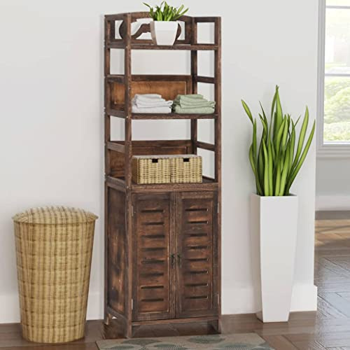 Kythralux Vitrine Dunkelbraun aus massivem Paulownia Holz 46x24x140 cm mit 2 Türen 3 Böden Wandhalterung Geschirrschrank Wohnzimmer Schlafzimmer Büro Stauraum