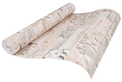 LKJVFCPW 3D Steintapete Beige, Steinoptik Vliestapete für Wohnzimmer & Schlafzimmer, Struktur-Tapete in moderner Stein-Optik, 10m x 53cm