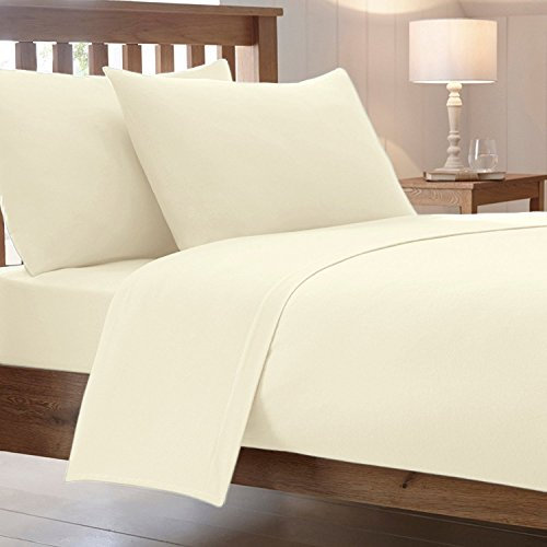 40 Cm / 16 Inch Extra Deep Luxury Combed Poly Cotton Bed Fitted Sheets Non Iron Percale Plain Sheet Bedding(Cream, King)