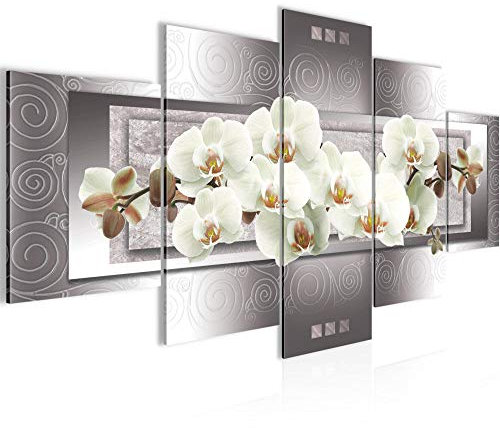 Runa Art Bild Wohnzimmer Schlafzimmer Blumen Orchidee 5 Teilig Abstrakt Grau Beige Wandbilder auf Vlies Leinwand 205453b