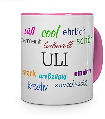 printplanet Tasse mit Namen Uli - Positive Eigenschaften von Uli - Namenstasse, Kaffeebecher, Mug, Becher, Kaffeetasse - Farbe Rosa