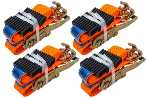 UNITRAILER 3-Punkt-Autotransportgurt Set 4 Stück Radspanngurt 3m 50mm 4t Zurrgurt für Abschleppwagen Autotransporter PKW Sicherung orange TÜV Zertifiziert LC 4000 daN STF 360 daN