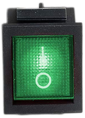 Wippschalter eckig grün beleuchtet 2-polig 250V 16A EIN/AUS Snap-In Einbaumaß 31x25mm 201A