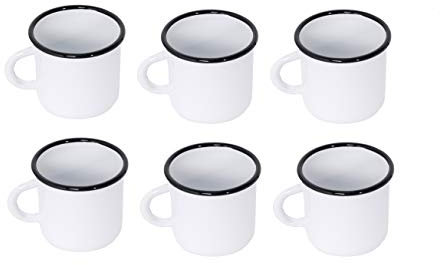 6 Tazas de Metal esmaltado - Blancas - 400 ml