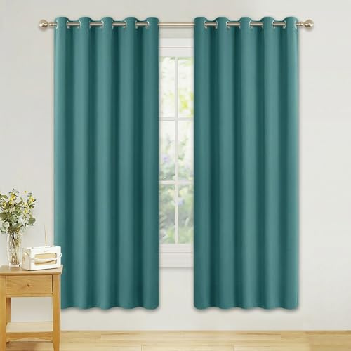PONY DANCE Blackout Eyelet Curtains, Sea Teal, 2 Panels, 66 x 72 Inch | Thermal Insulated 72 Inch Drop Wide Curtains for Living Room, Room Darkening Drapes for Bedroom or Patio Doors