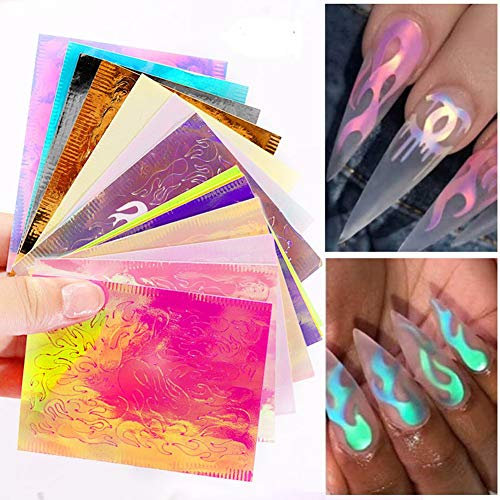LUMoony MoonyLI 16 Blatt Flame Reflections Nail Sticker, 3D Vinyls Nagel Schablone für Nägel Maniküre, DIY Nagel Folien Klebeband Dekoration