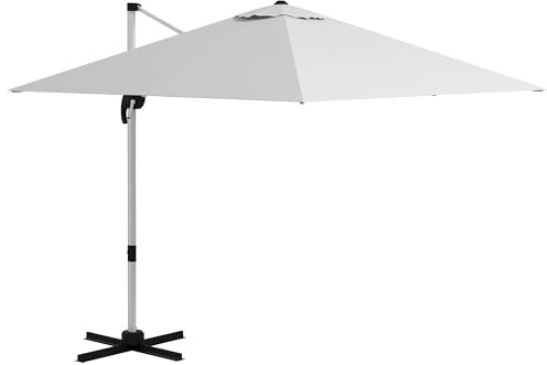 Outsunny 3 x 3(m) Cantilever Roma Parasol, Square Garden Umbrella with Cross Base, Crank Handle, Tilt, 360° Rotation and Aluminium Frame, White