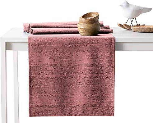 AmeliaHome Tischläufer 30x80 cm Lotuseffekt Wasserabweisend Schlangenhautmuster Altrosa Vesta